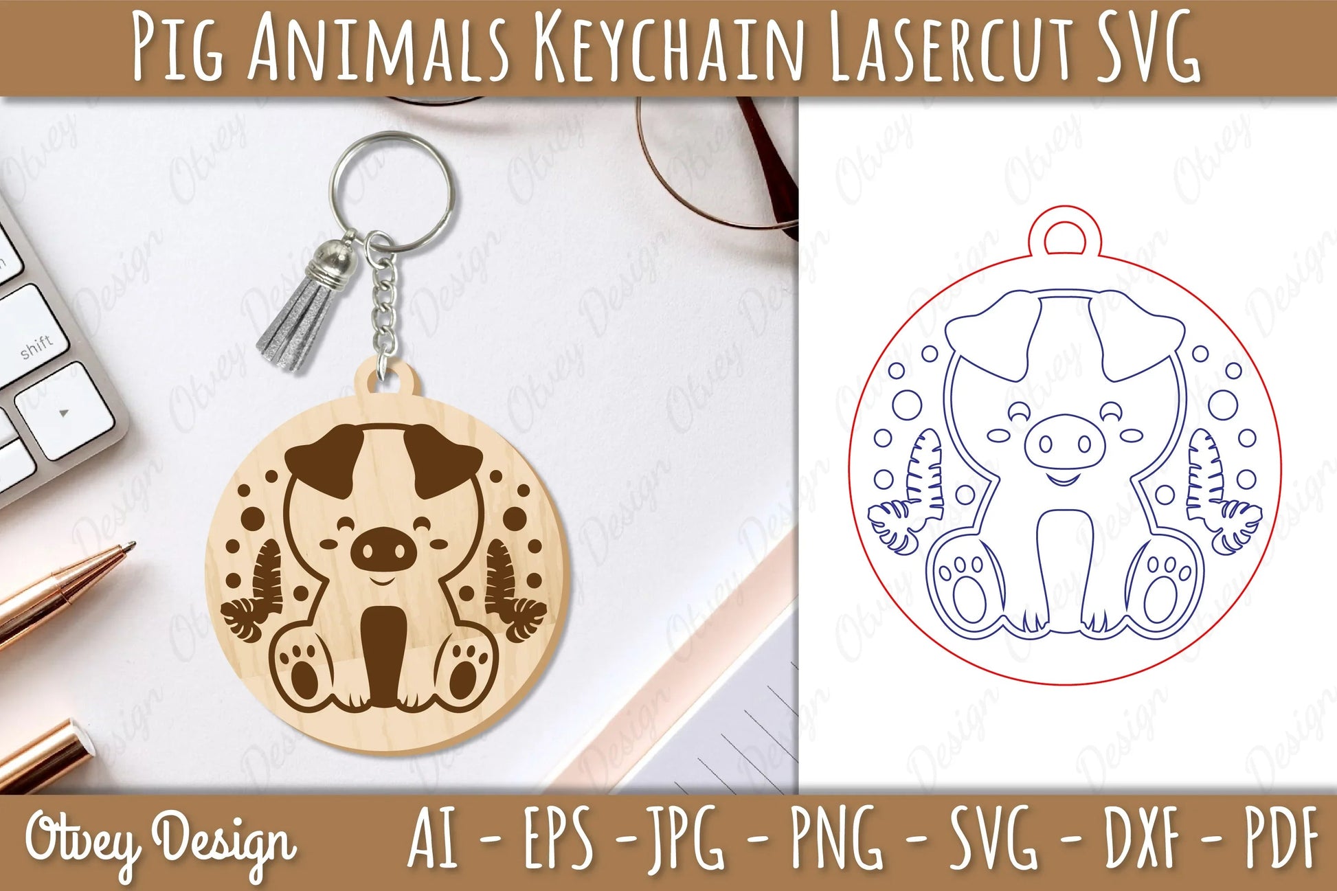 Pig Animal Keychain Laser Cut SVG Bundle - CraftNest - Digital Crafting and Art