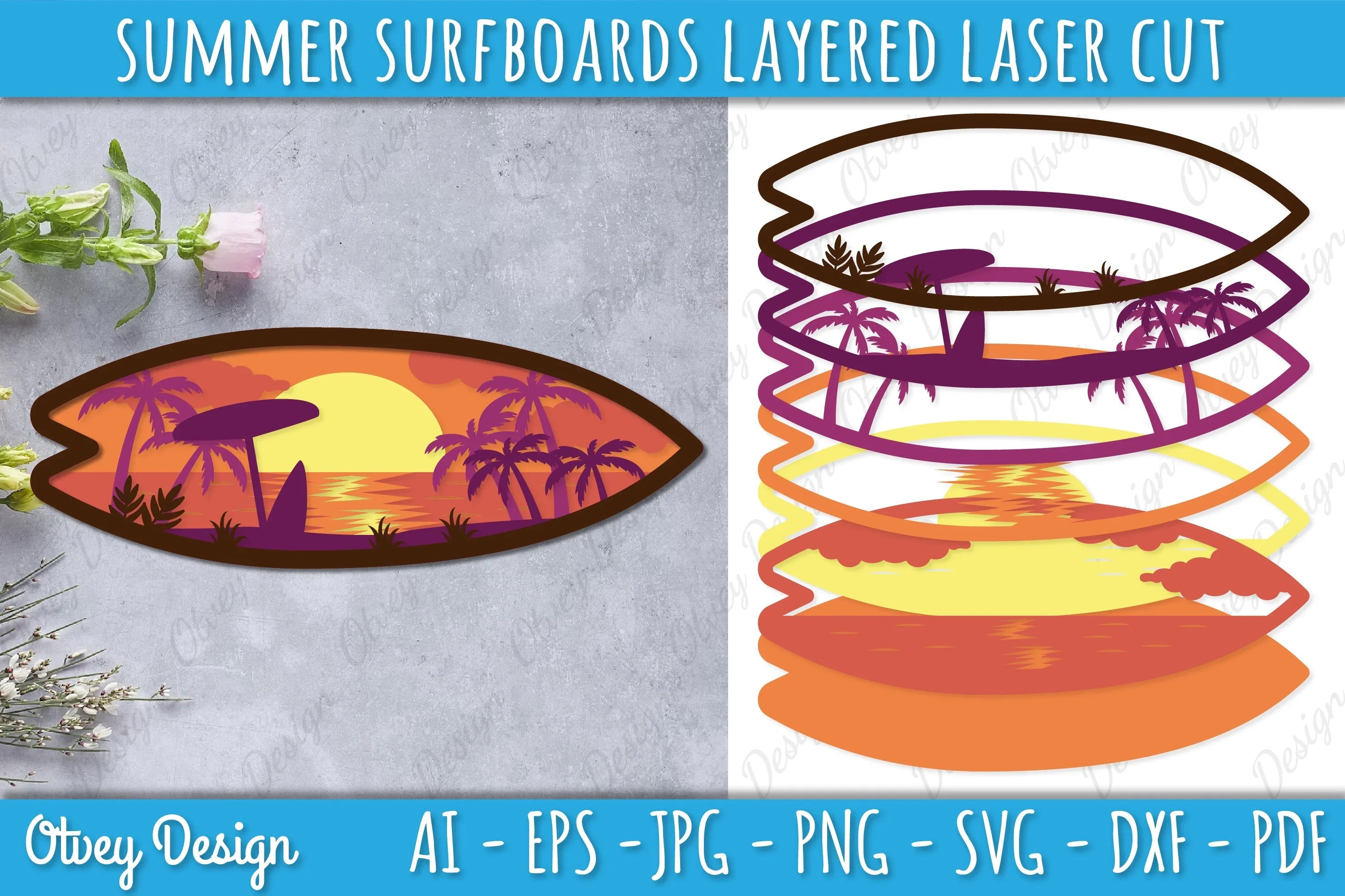 Summer Surfboards Layered Laser Cut SVG Bundle - CraftNest - Digital Crafting and Art