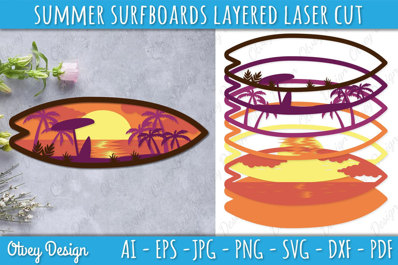 Summer Surfboards Layered Laser Cut SVG Bundle - CraftNest - Digital Crafting and Art