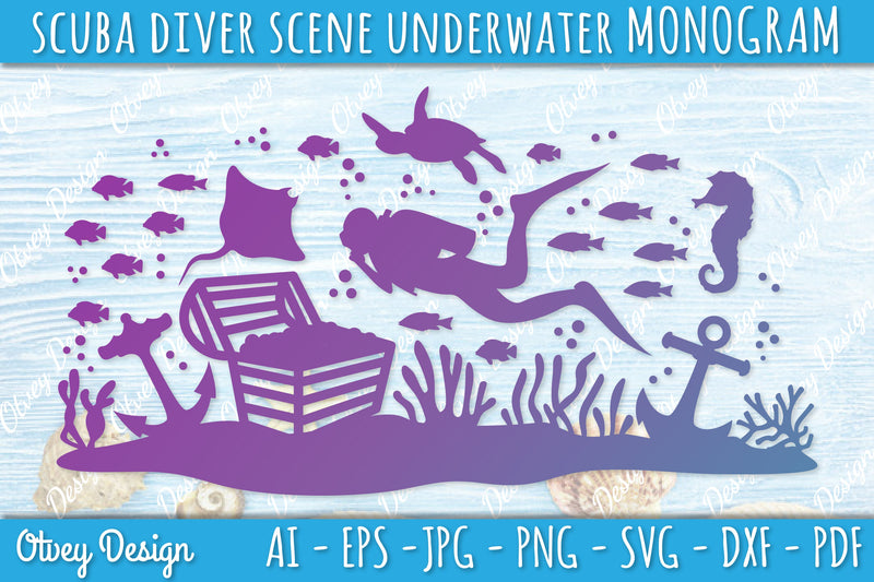 Scuba Diver Monogram SVG Bundle 7 - CraftNest - Digital Crafting and Art