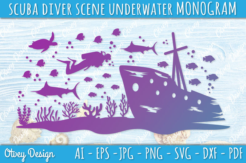 Scuba Diver Monogram SVG Bundle 4 - CraftNest - Digital Crafting and Art