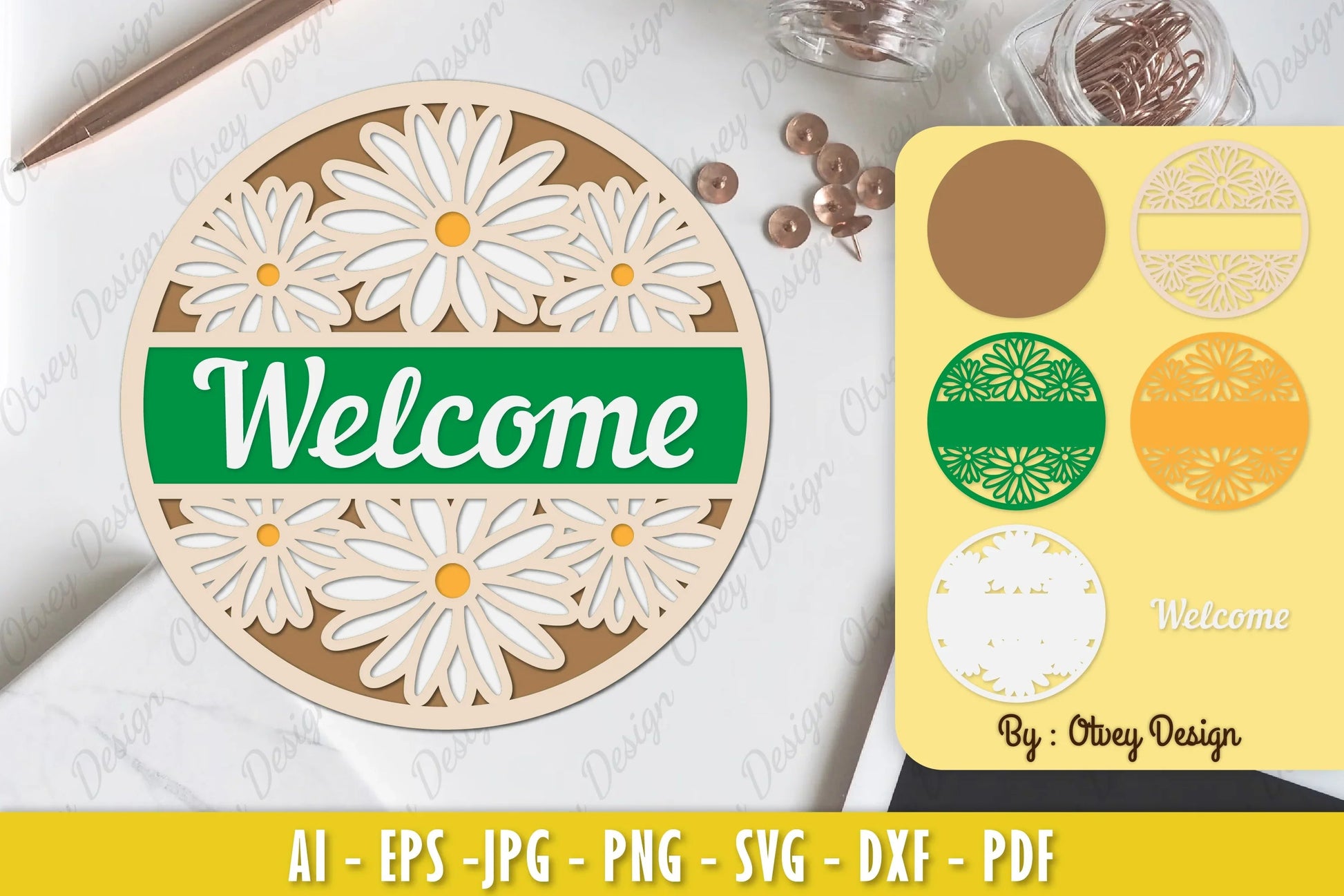 Daisy Flower Welcome Sign SVG Bundle 2 - CraftNest - Digital Crafting and Art