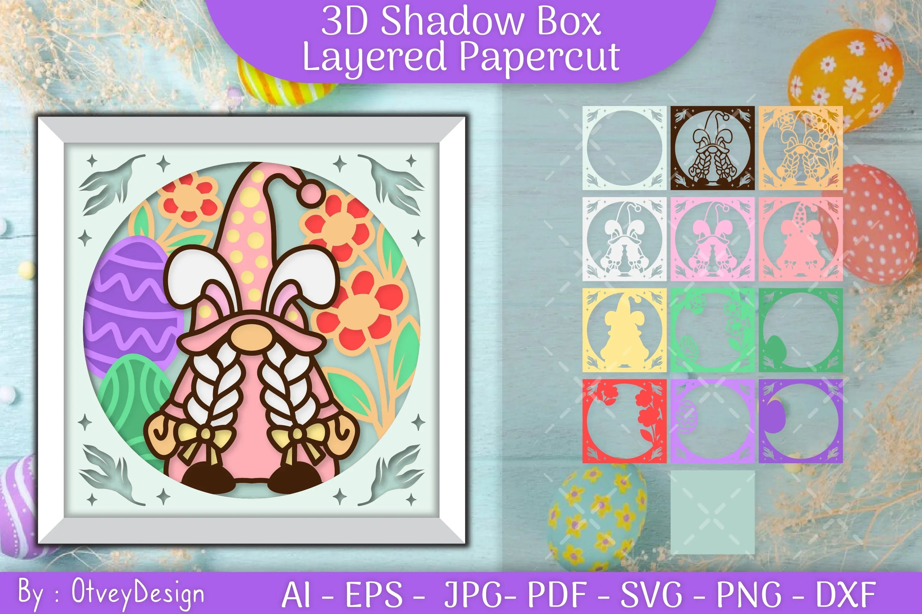 Gnome Easter 3D Shadow Box Papercut SVG Bundle - CraftNest - Digital Crafting and Art