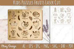 Kids Fruit Puzzles SVG Bundle Educational Laser Cut - CraftNest - Digital Crafting and Art