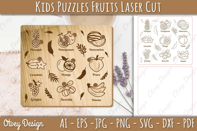 Kids Fruit Puzzles SVG Bundle Educational Laser Cut - CraftNest - Digital Crafting and Art