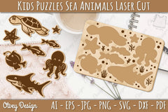 Kids Sea Animals Puzzles SVG Bundle - CraftNest - Digital Crafting and Art