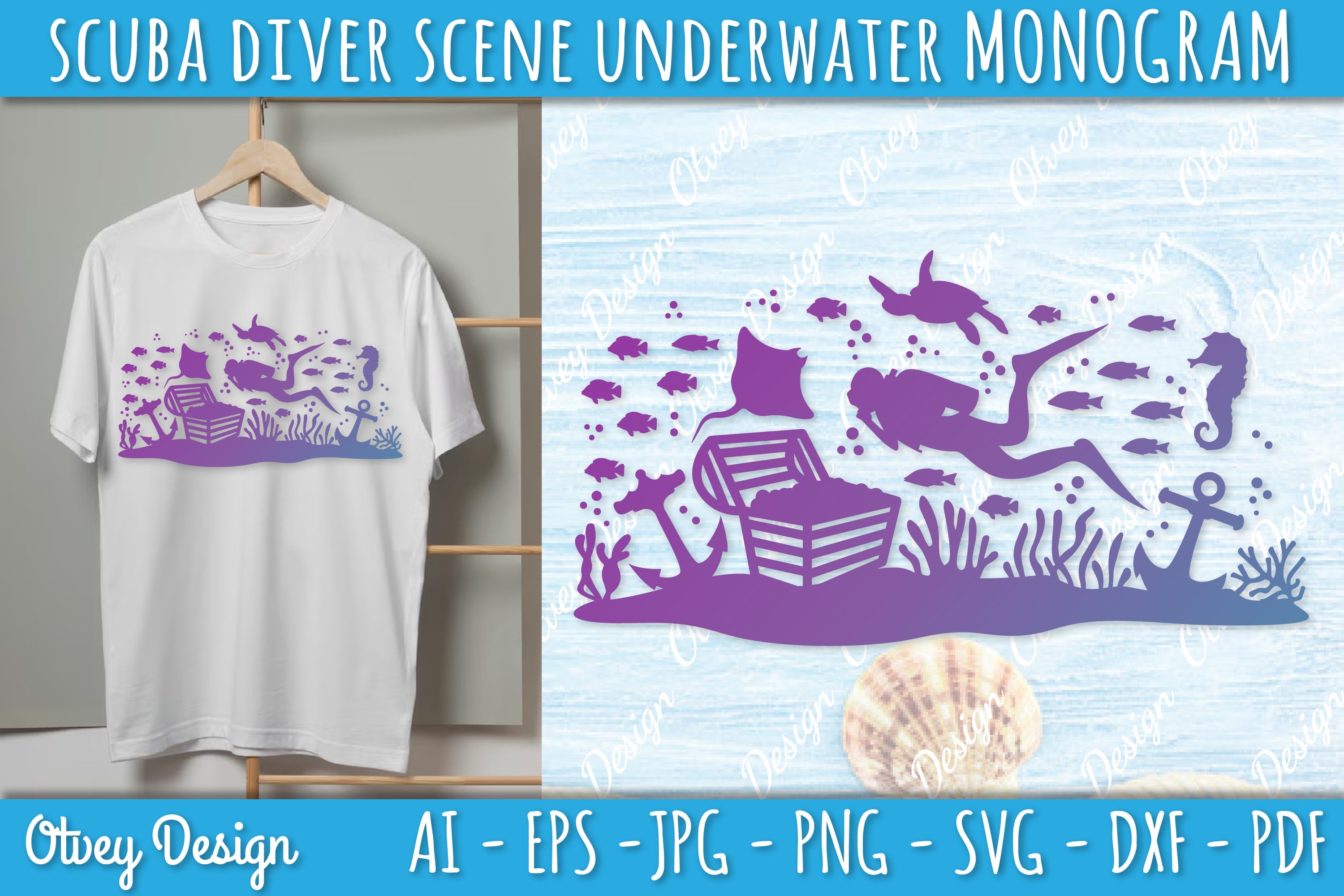 Scuba Diver Monogram SVG Bundle 7 - CraftNest - Digital Crafting and Art