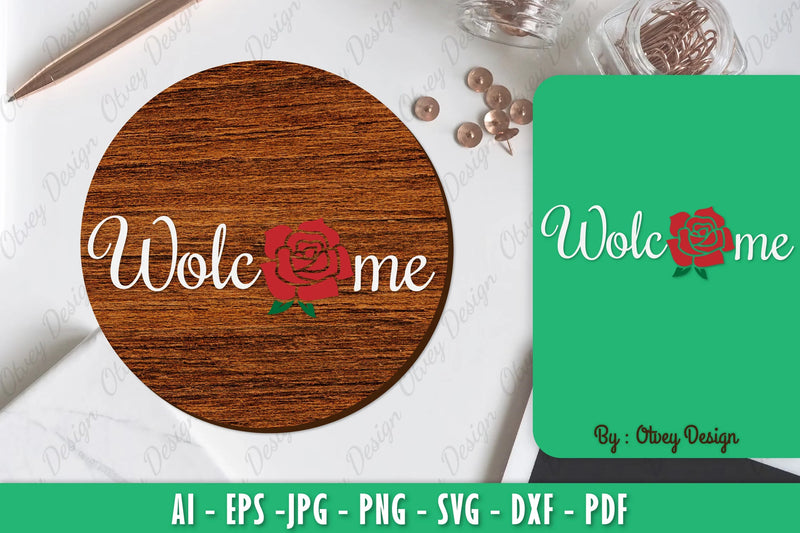 Rose Flower Welcome Sign SVG Bundle - CraftNest - Digital Crafting and Art