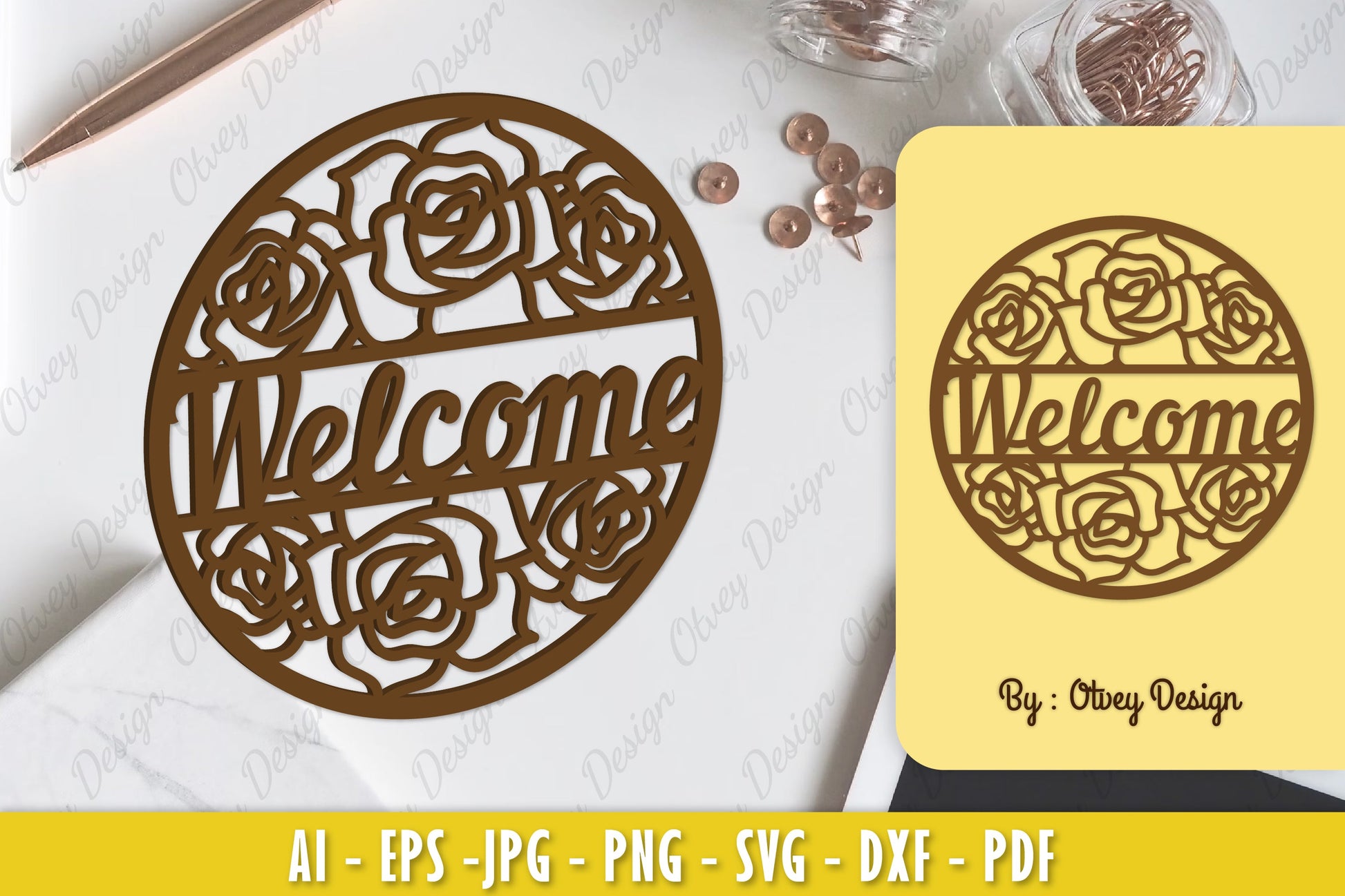 Rose Flower Welcome Sign SVG Bundle 1 - CraftNest - Digital Crafting and Art