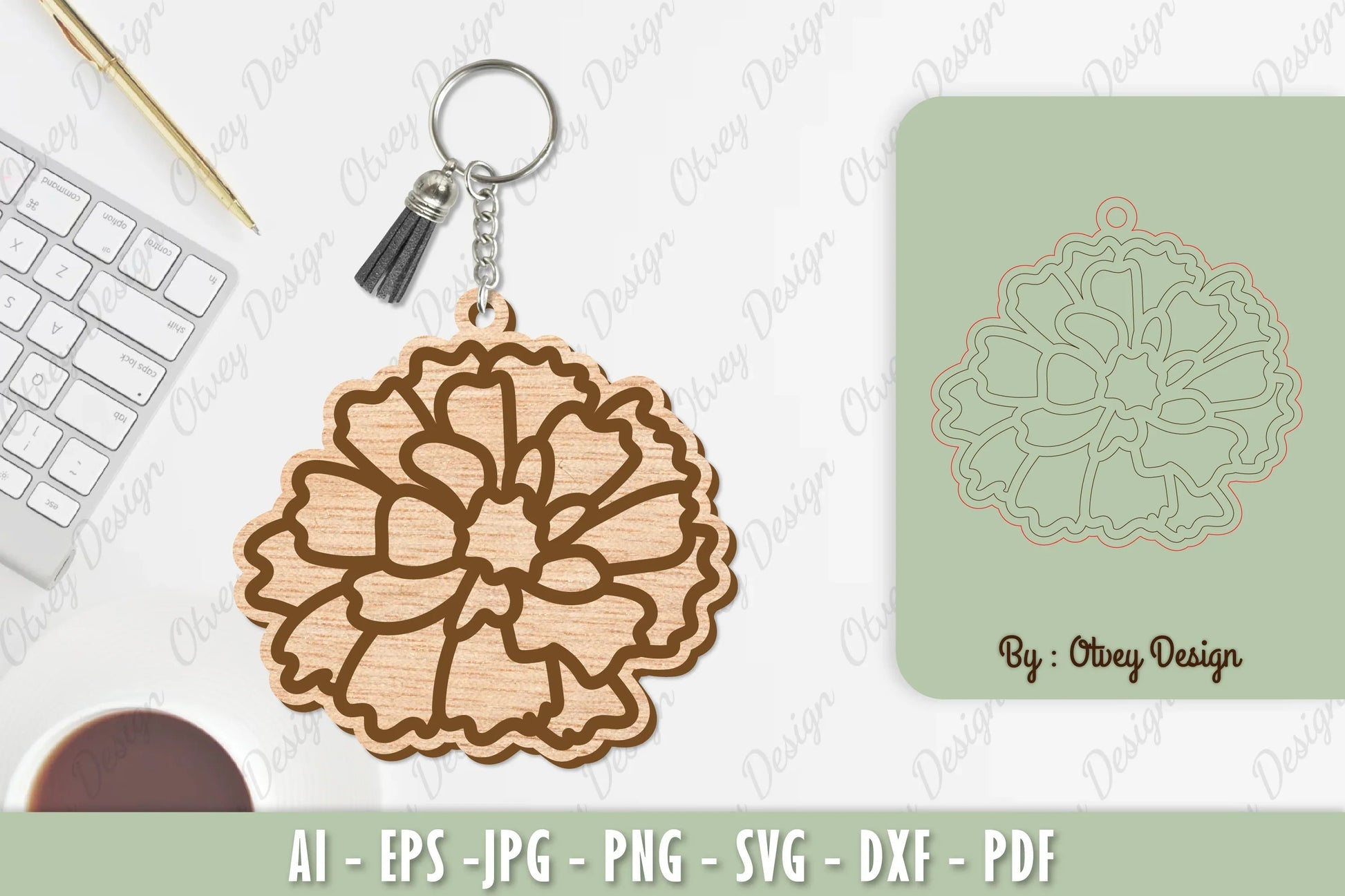 Flower Keychain Laser Cut SVG Bundle 33 - CraftNest - Digital Crafting and Art