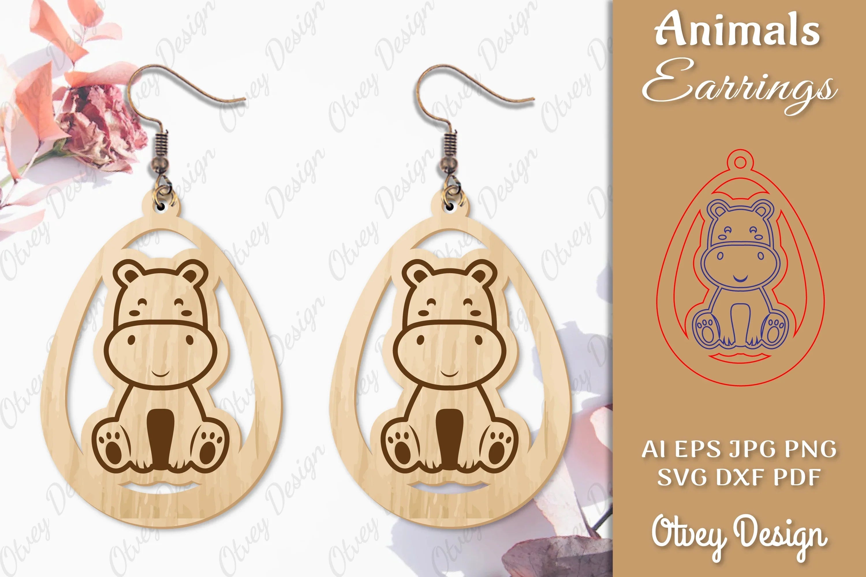 Hippo Animal Earrings Lasercut SVG Bundle - CraftNest - Digital Crafting and Art