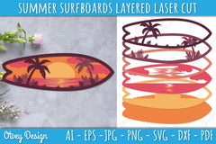 Summer Surfboards Layered Laser Cut SVG Bundle - CraftNest - Digital Crafting and Art