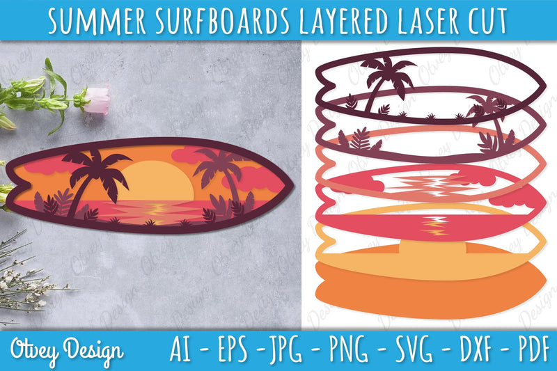 Summer Surfboards Layered Laser Cut SVG Bundle - CraftNest - Digital Crafting and Art