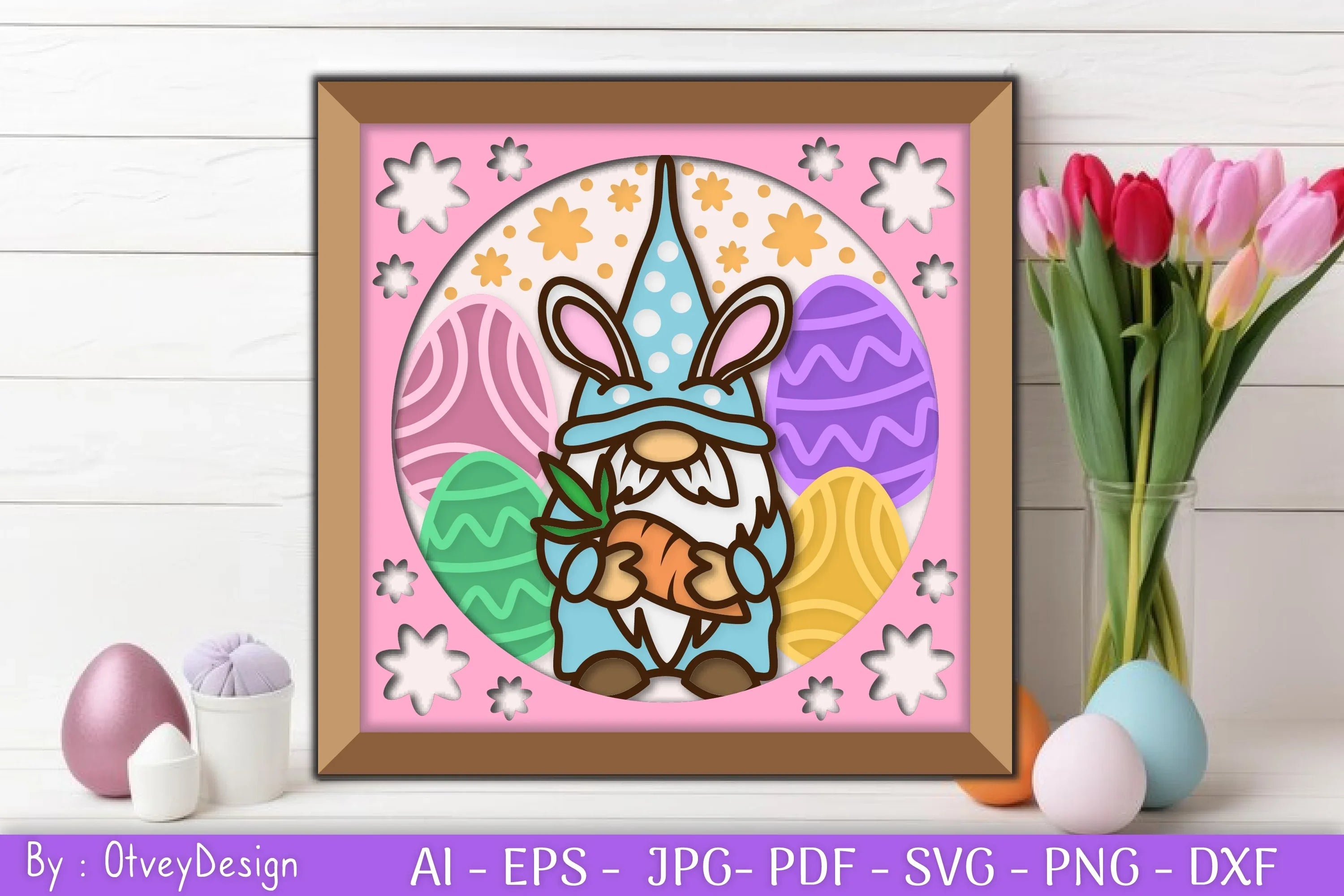 Gnome Easter 3D Shadow Box Layered Papercut SVG Bundle 1 - CraftNest - Digital Crafting and Art