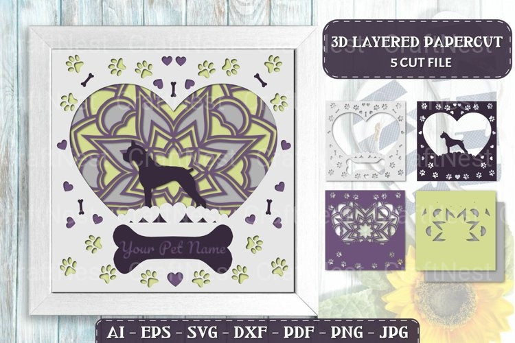 Pet Dog D Papercut Layered Lightbox SVG
