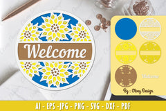 Sunflower Welcome Sign Layered Lasercut SVG Bundle - CraftNest - Digital Crafting and Art