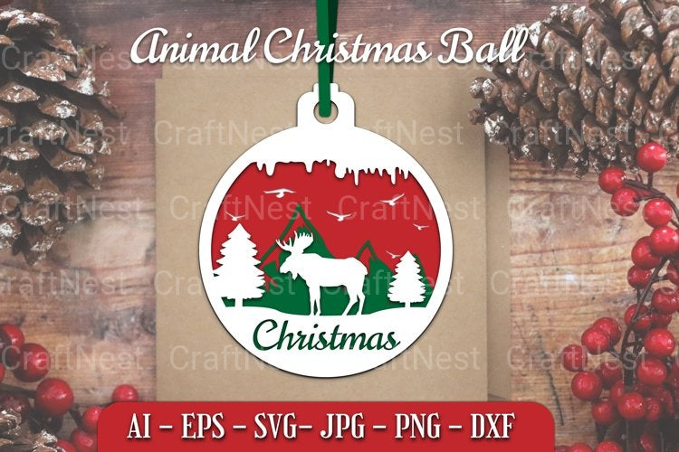 Animal Christmas Ball Papercut SVG