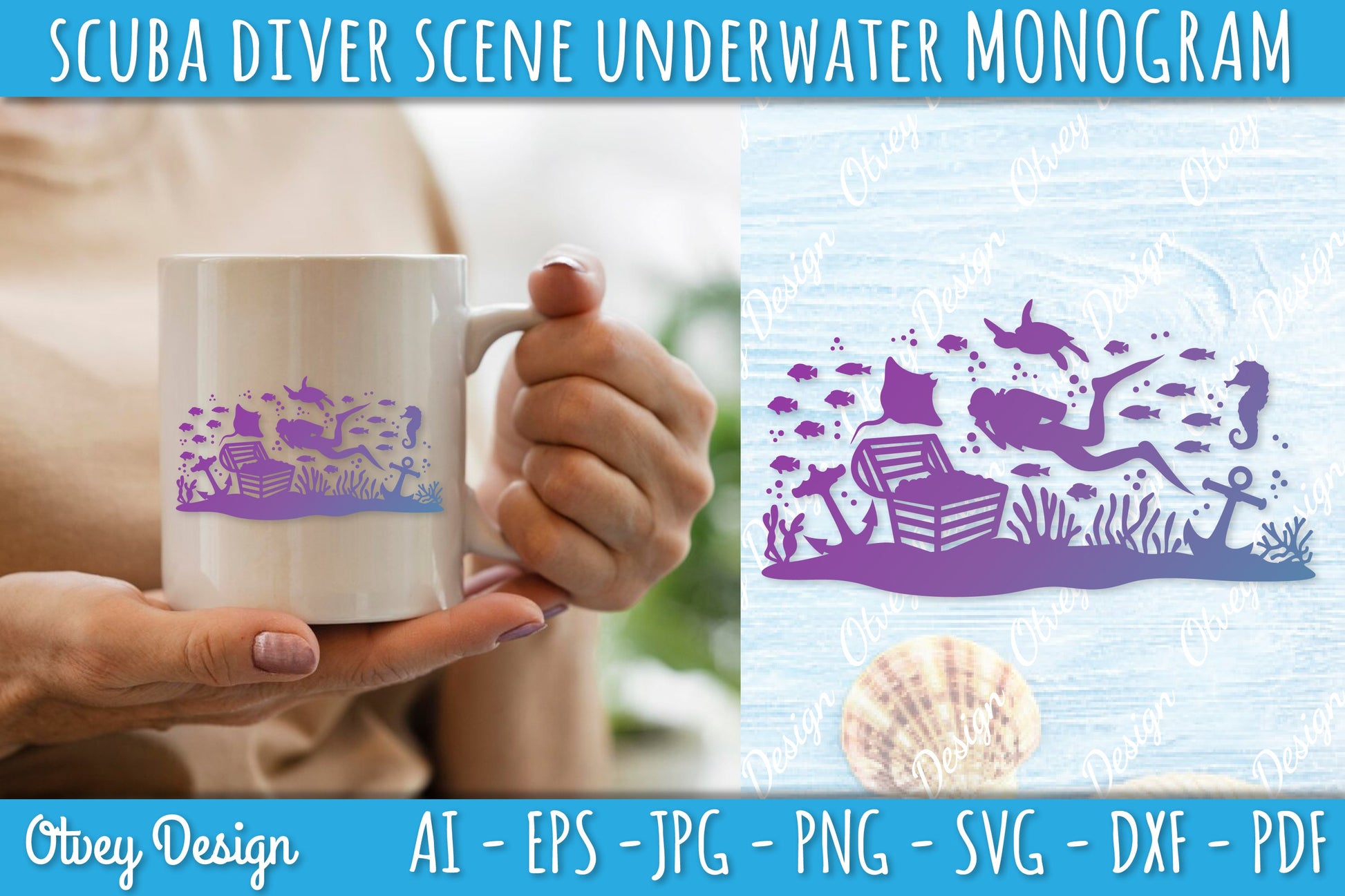 Scuba Diver Monogram SVG Bundle 7 - CraftNest - Digital Crafting and Art