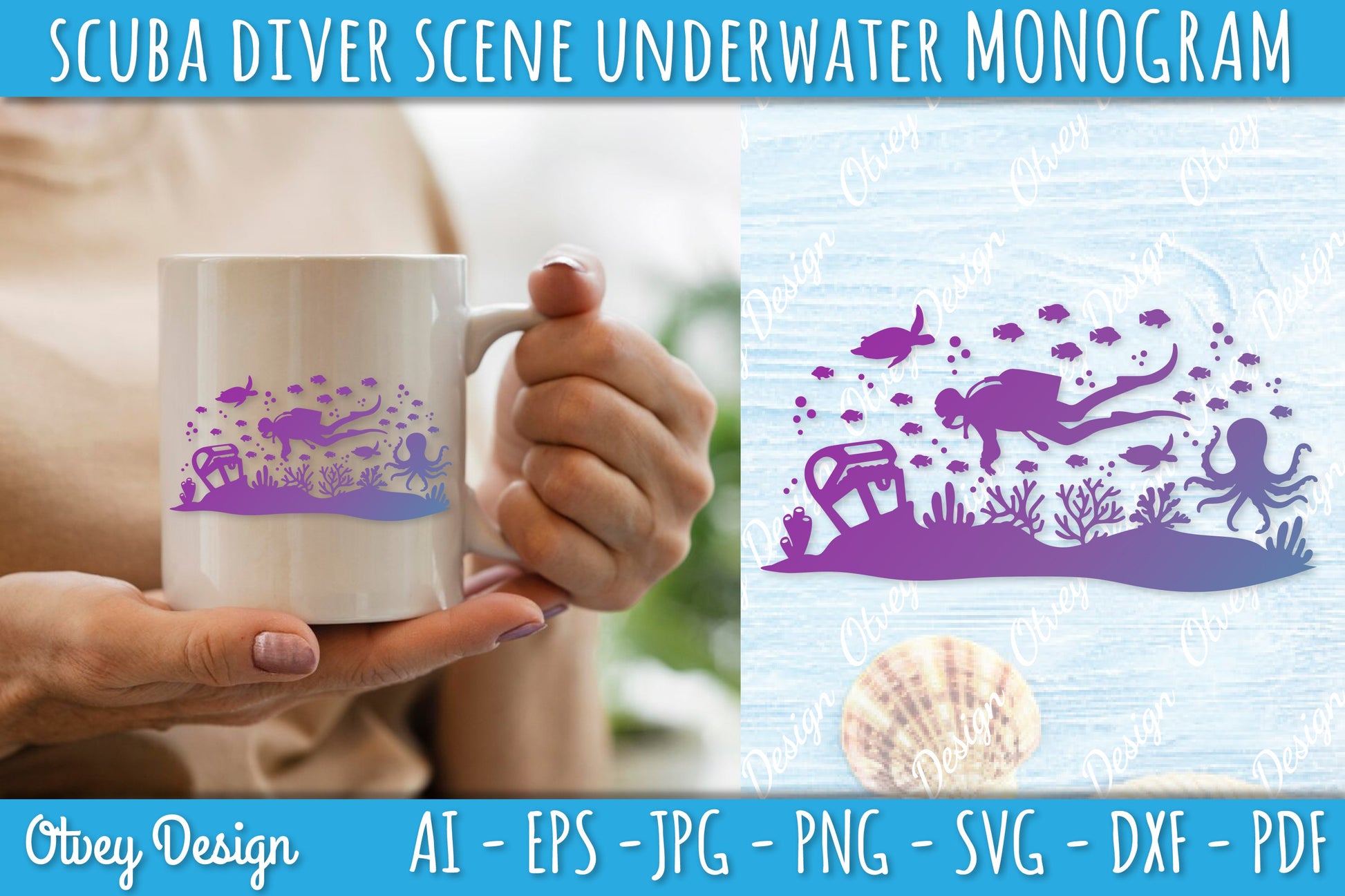 Scuba Diver Monogram SVG Bundle 5 - CraftNest - Digital Crafting and Art