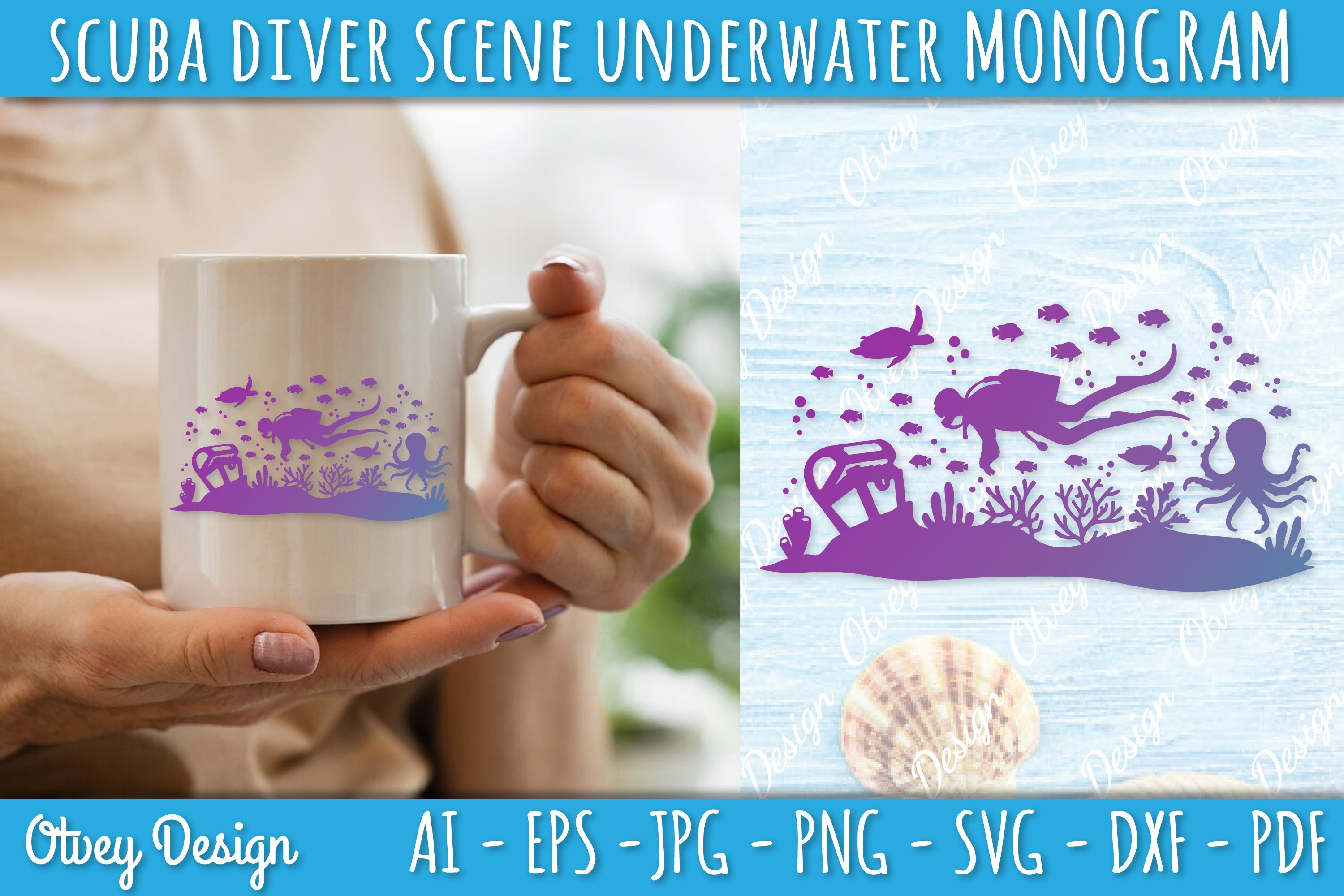 Scuba Diver Monogram SVG Bundle 5 - CraftNest - Digital Crafting and Art