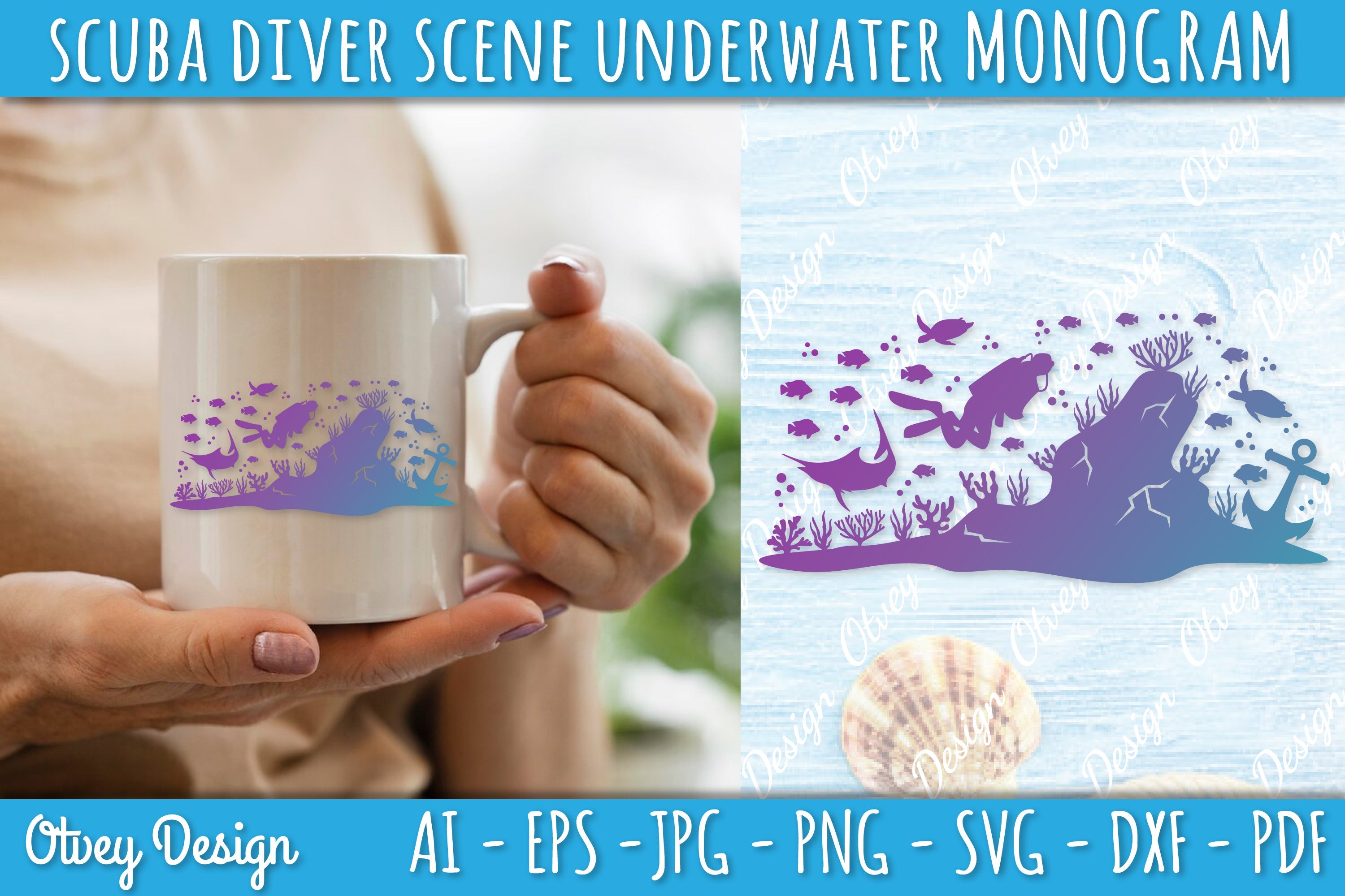 Scuba Diver Monogram SVG Bundle 6 - CraftNest - Digital Crafting and Art