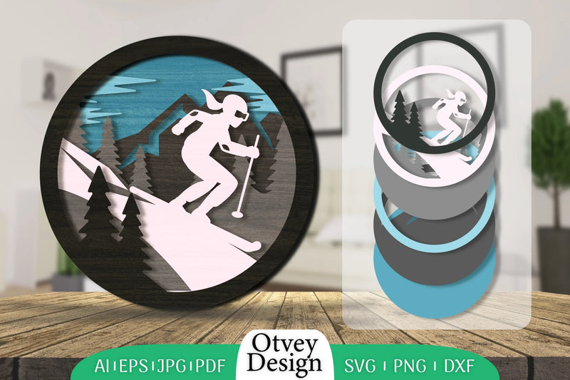 Ski Scene 3D Layered Lasercut SVG Bundle 3 - CraftNest - Digital Crafting and Art