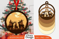 Christmas Deer 3D Round Ornament Layered Lasercut SVG Bundle 2 - CraftNest - Digital Crafting and Art