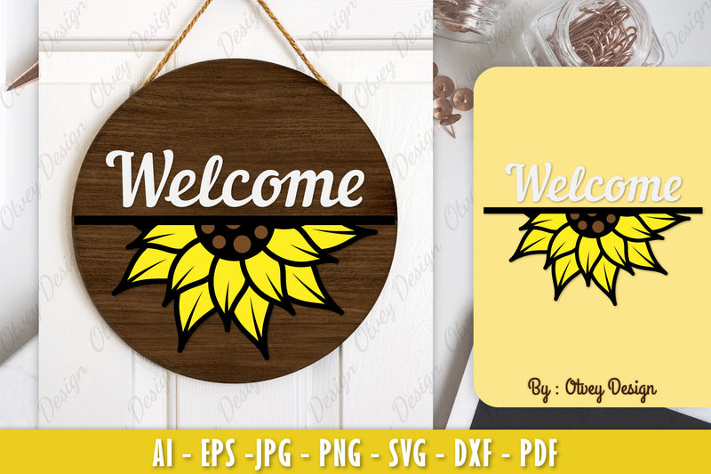 Sunflower Welcome Sign SVG Bundle 2 - CraftNest - Digital Crafting and Art