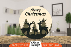 Christmas Deer Round Door Lasercut SVG Bundle 3 - CraftNest - Digital Crafting and Art