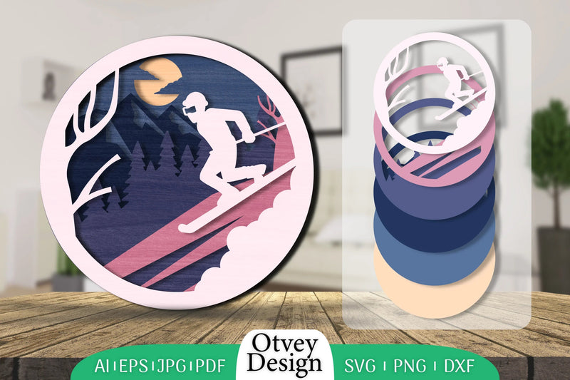 Ski Scene 3D Layered Lasercut SVG Bundle 4 - CraftNest - Digital Crafting and Art