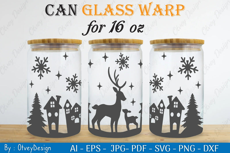 Christmas Deer Can Glass 16 OZ SVG Bundle 2 - CraftNest - Digital Crafting and Art