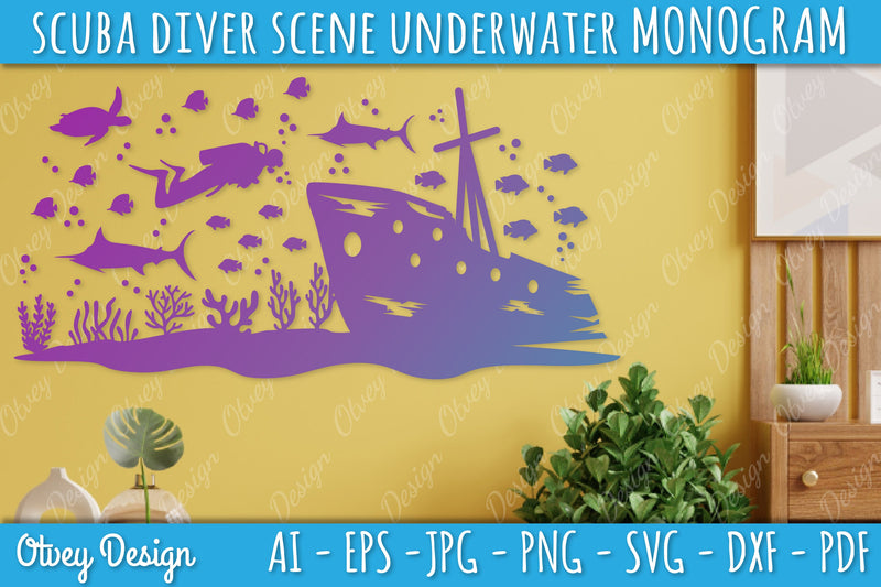 Scuba Diver Monogram SVG Bundle 4 - CraftNest - Digital Crafting and Art