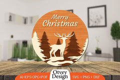 Christmas Deer Round Door Lasercut SVG Bundle 4 - CraftNest - Digital Crafting and Art