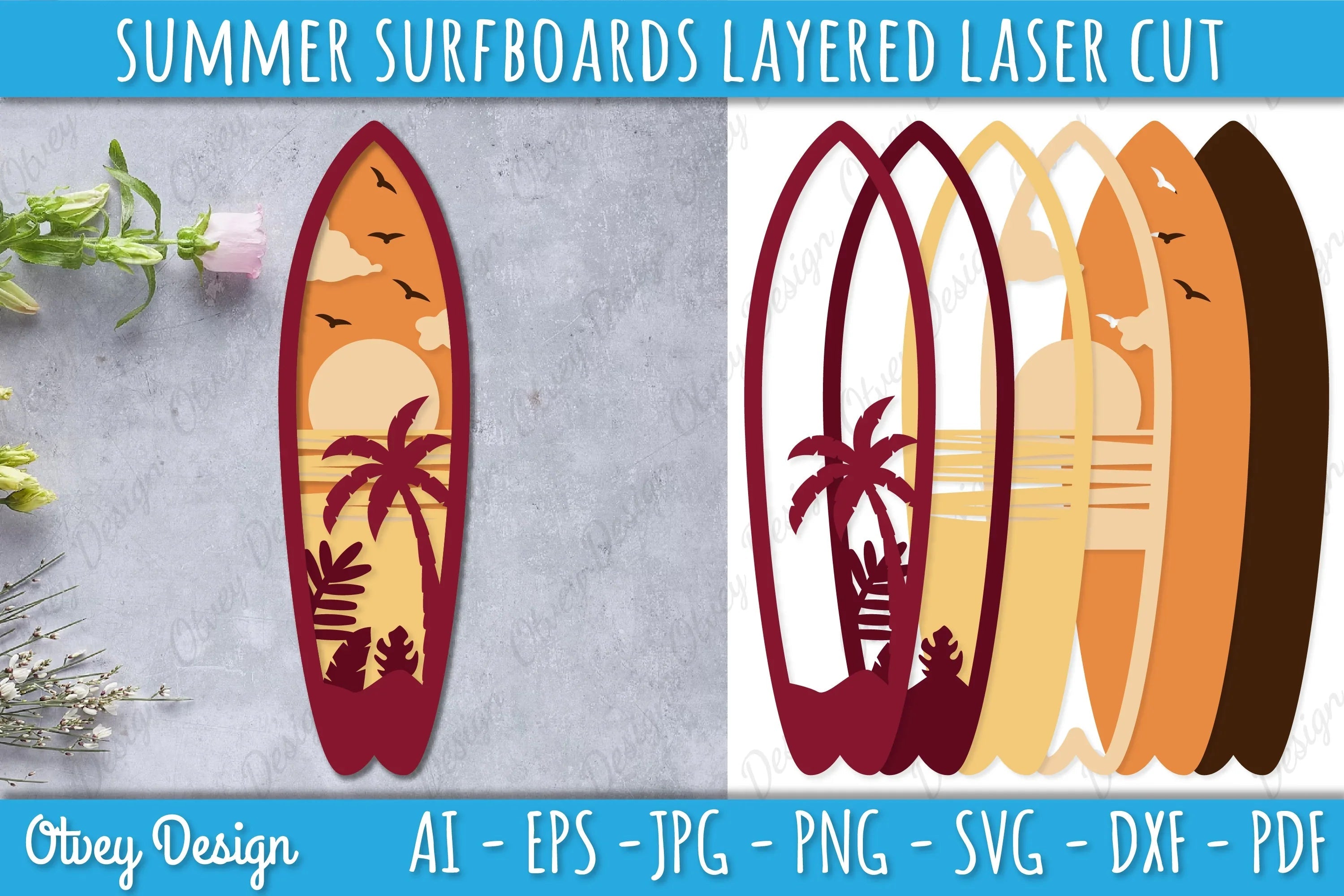 Summer Surfboards Layered Laser Cut SVG Bundle - CraftNest - Digital Crafting and Art