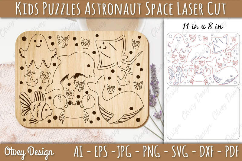 Kids Sea Animals Educational Puzzles SVG Bundle - CraftNest - Digital Crafting and Art