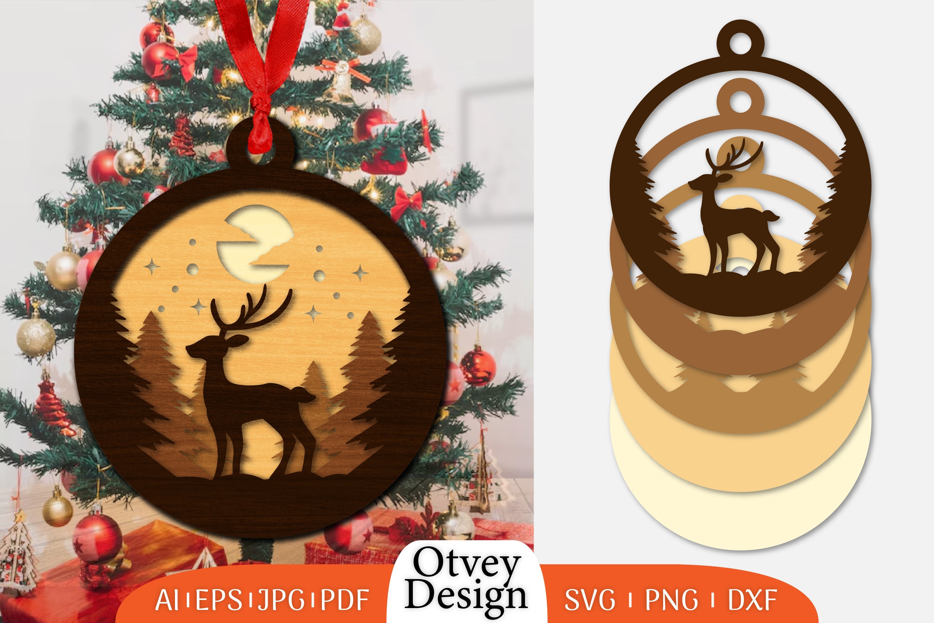 Christmas Deer 3D Ornament Layered Lasercut SVG Bundle 2 - CraftNest - Digital Crafting and Art