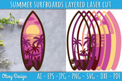 Summer Surfboards Layered Laser Cut SVG Bundle - CraftNest - Digital Crafting and Art