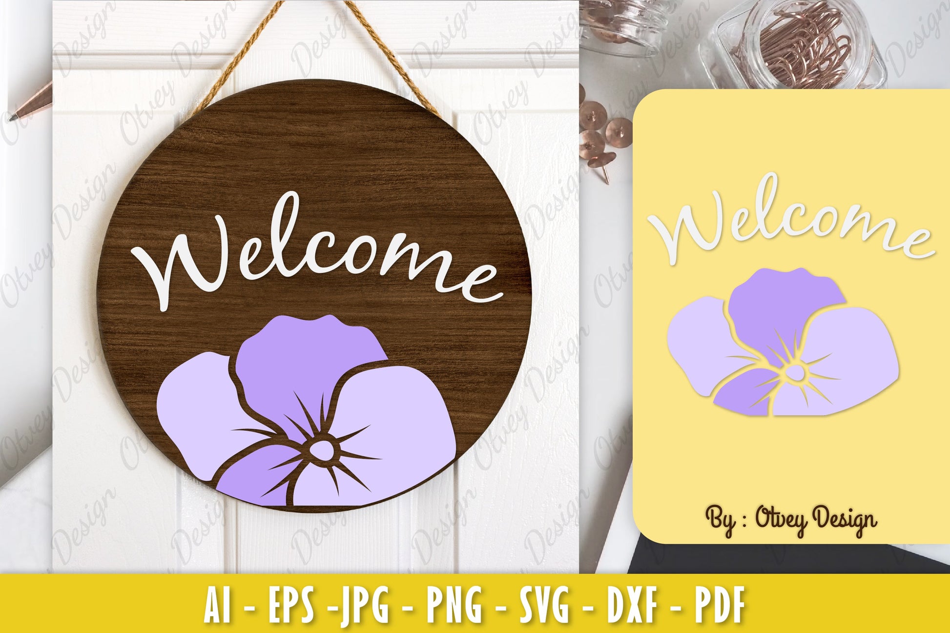 Pansy Flower Welcome Sign SVG Bundle 3 - CraftNest - Digital Crafting and Art