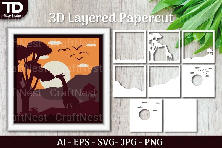 Shadow Box Animal Scene Layered Papercut SVG