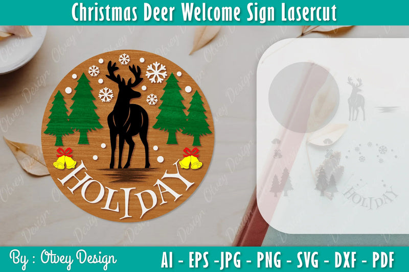 Christmas Deer Welcome Sign SVG Bundle - CraftNest - Digital Crafting and Art