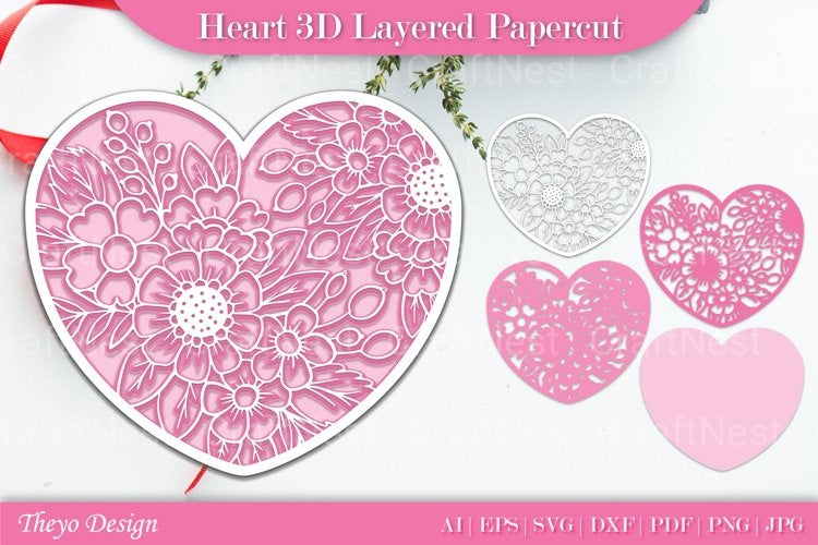 Heart D Layered Papercut SVG Bundle