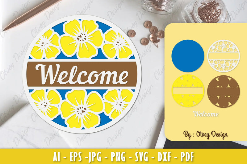 Buttercup Flower Welcome Sign Layered Lasercut SVG Bundle - CraftNest - Digital Crafting and Art