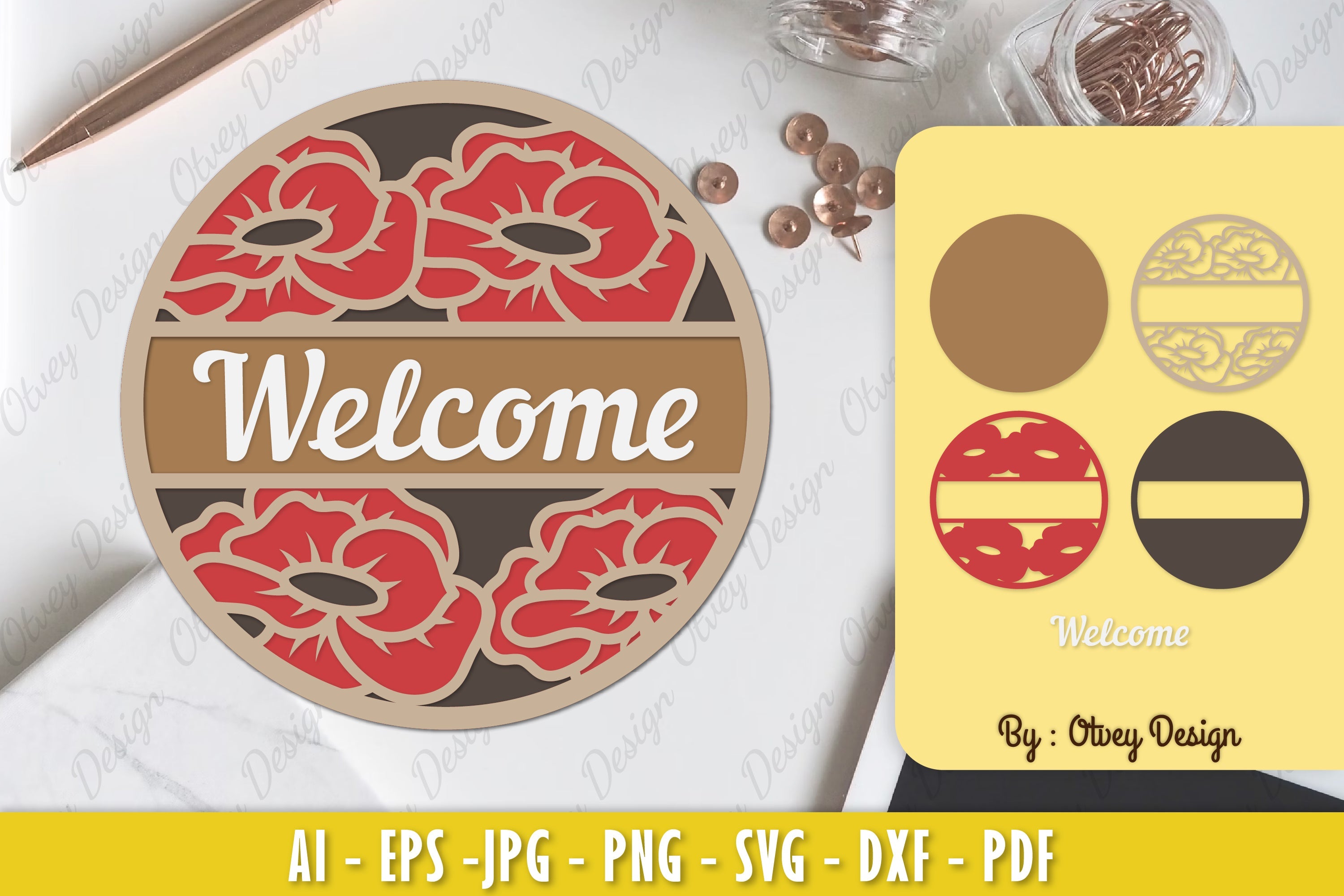 Poppy Flower Welcome Sign Layered Lasercut SVG Bundle - CraftNest - Digital Crafting and Art