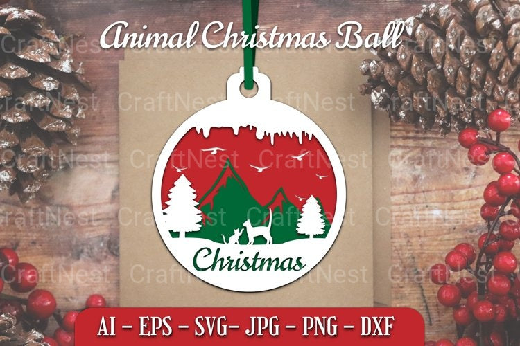 Animal Christmas Ball Papercut SVG