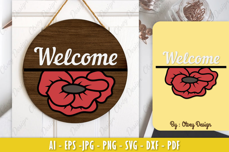 Poppy Flower Welcome Sign SVG Bundle 2 - CraftNest - Digital Crafting and Art
