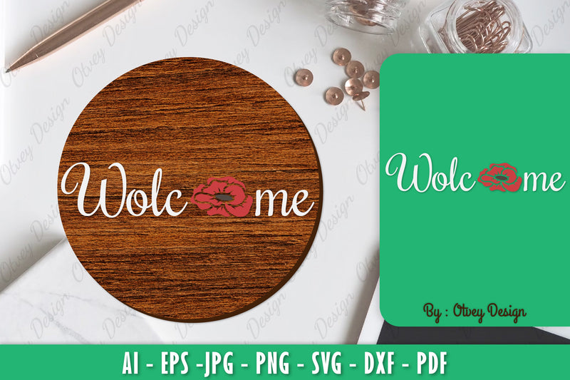 Poppy Flower Welcome Sign SVG Bundle - CraftNest - Digital Crafting and Art