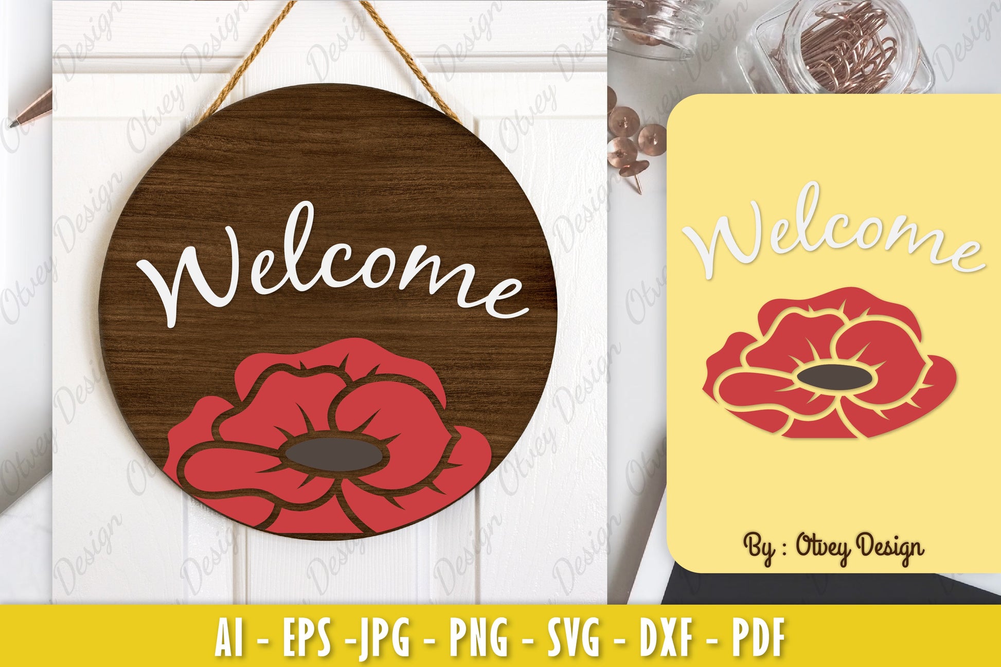 Poppy Flower Welcome Sign SVG Bundle 3 - CraftNest - Digital Crafting and Art