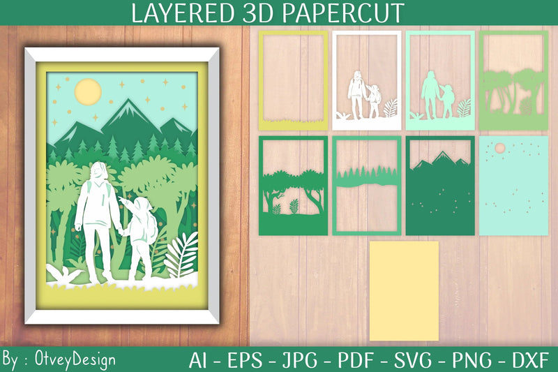 Mom & Boy in Nature 3D Papercut SVG Bundle - CraftNest - Digital Crafting and Art