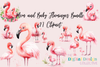 Adorable Mom and Baby Flamingos Clipart Bundle