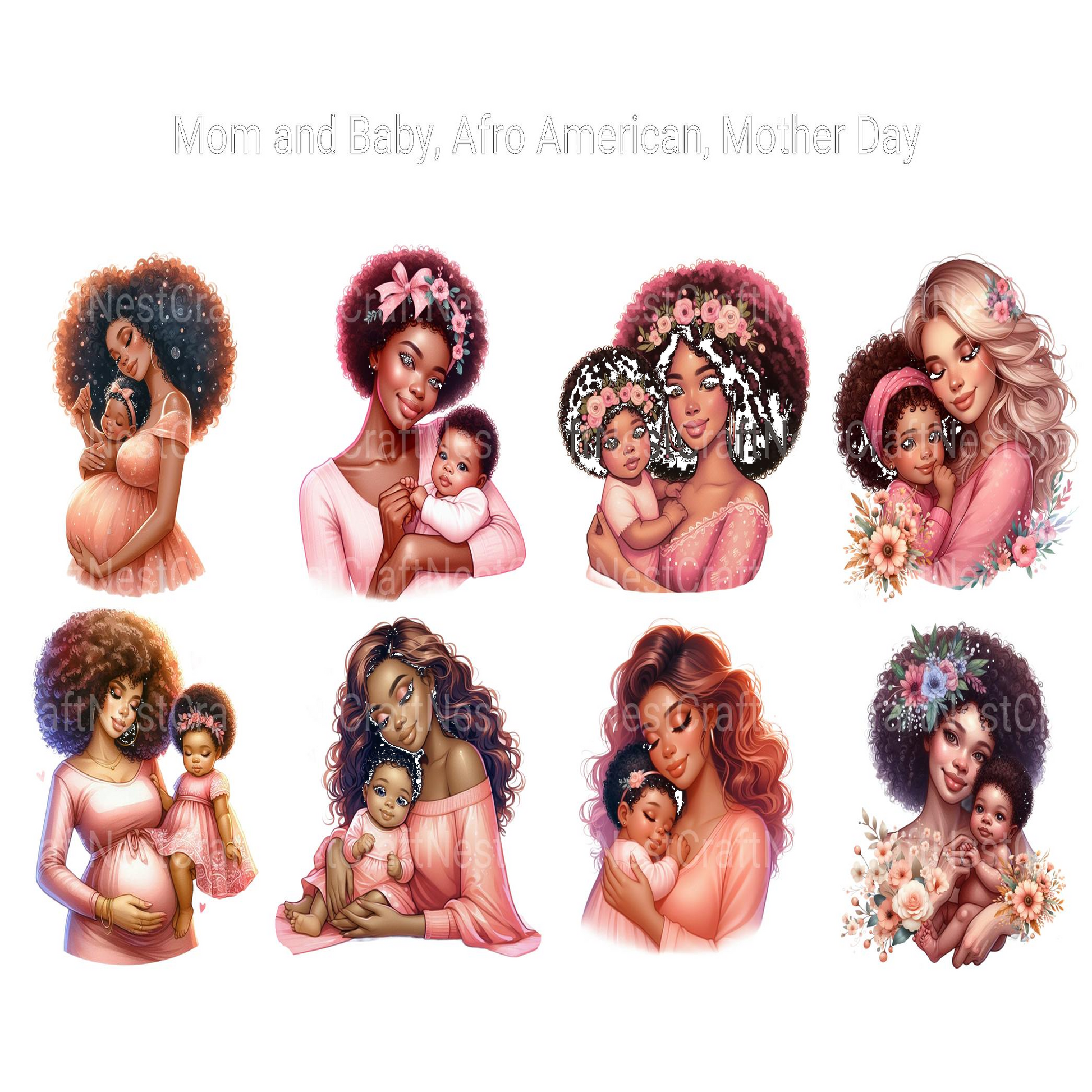 Afro-American Mom and Baby Clipart - CraftNest - Digital Crafting and Art